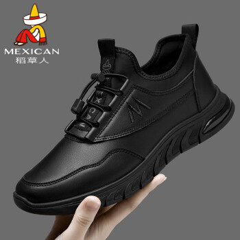 稻草人（MEXICAN）男鞋休闲鞋子男皮鞋男士跑步运动鞋106D1008黑色42	